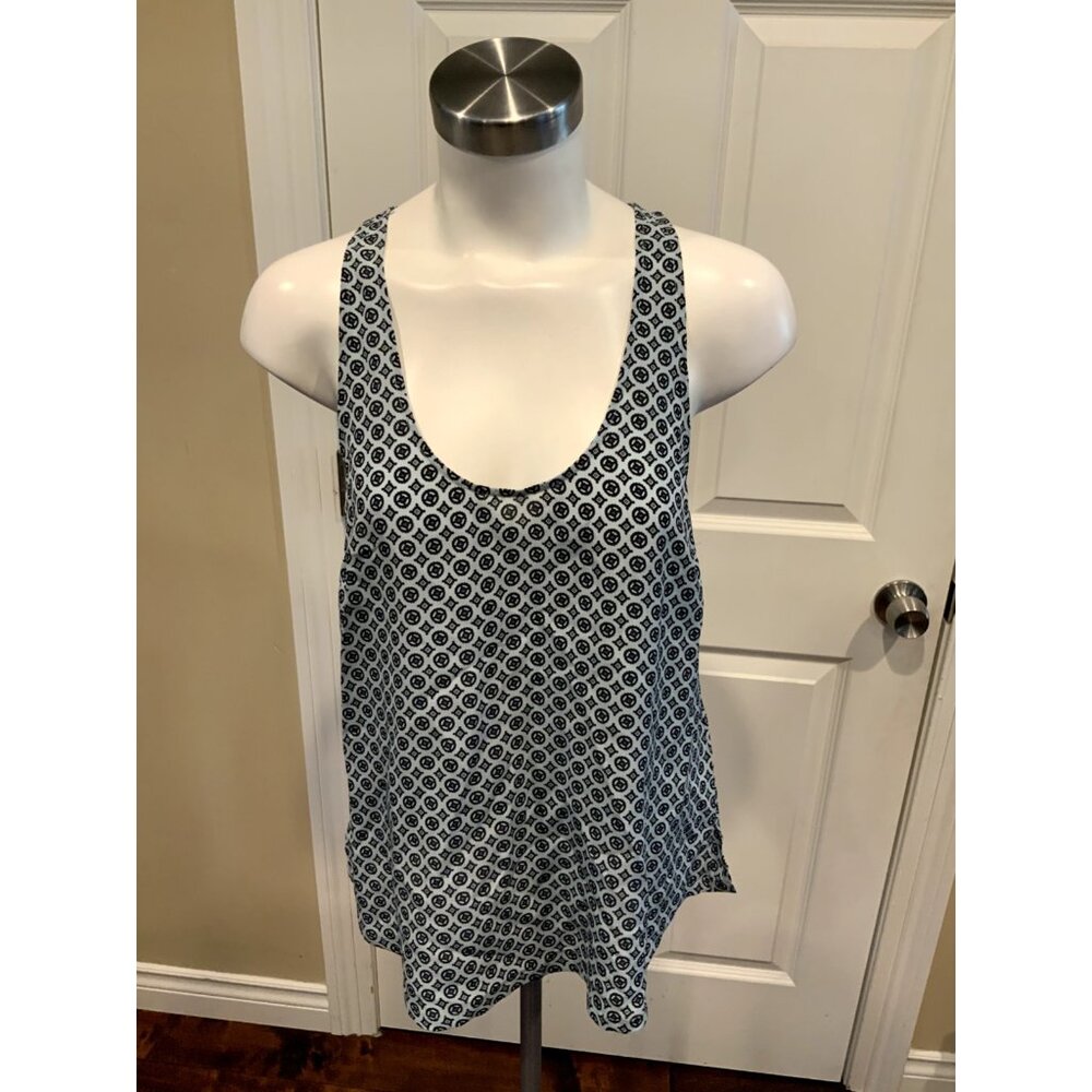 Joie Blue Geometric 100% Silk Tank Top, Size Small